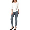 thumbnail image 2 of INSPIRE CHIC Women's Button Decor V Neck 3/4 Sleeve Solid Blouse Knitted Ruched Top, 2 of 6