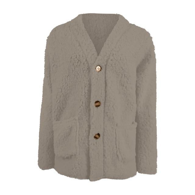 Fleece Cardigan Sweaters for Women Soft Long Sleeve Jacket with Pockets Button Down Open Front Fall Clothes
