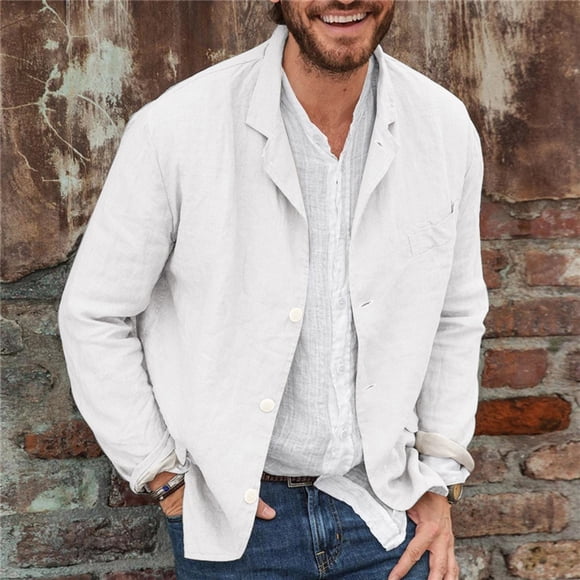 TIMIFIS Men's White Cotton Casual Shirt Long Sleeve Button Down Dress Shirts Cardigan Jacket-WhiteFall s