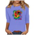 thumbnail image 2 of Qertyioot Valentine Cadeau pour Femmes, Mode Manches Trois-Quarts Col Rond Rétro Imprimé de Noël Haut Ample Blouse Manches Trois-Quarts, 2 of 4
