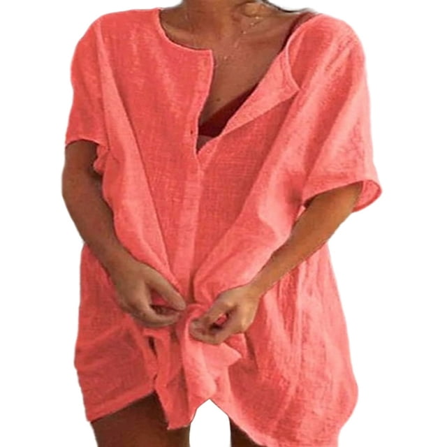 Robe Décontractée Ample Grande Taille pour Femmes Manches Courtes Boutons Robe Chemise de Plage