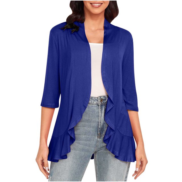 Hauts à Manches 3/4 pour Femmes Mode Décontractée Confortable Cardigan Couleur Unie Blouse Cardigan à Manches 3/4 pour Femmes Blouses et Hauts Mode Hauts pour Femmes Manches 3/4