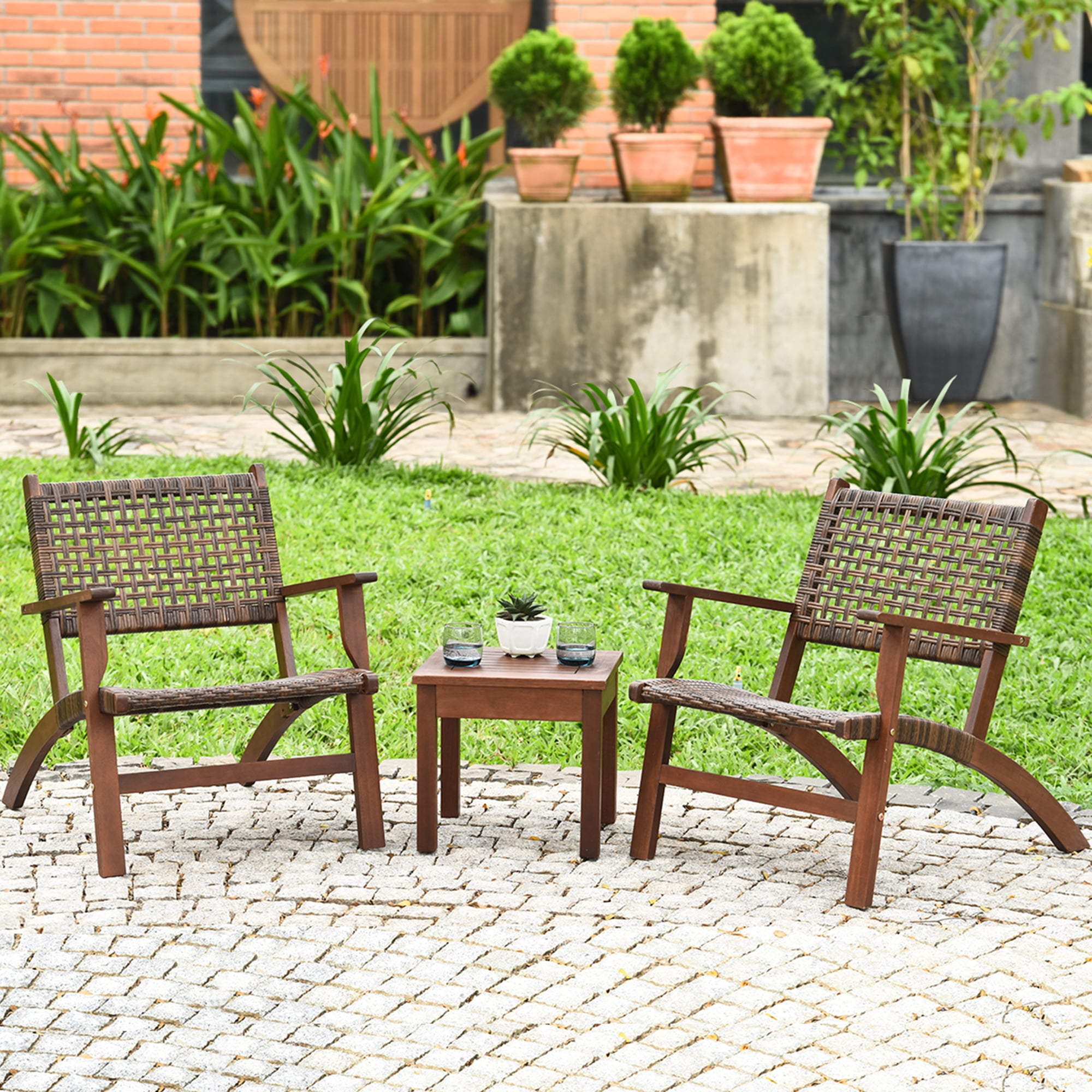 Costway 3PCS  Patio Rattan Furniture Set  Coffee Table