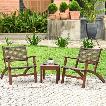 Costway Ensemble de Mobilier de Terrasse en Rotin 3 Pcs Table Basse