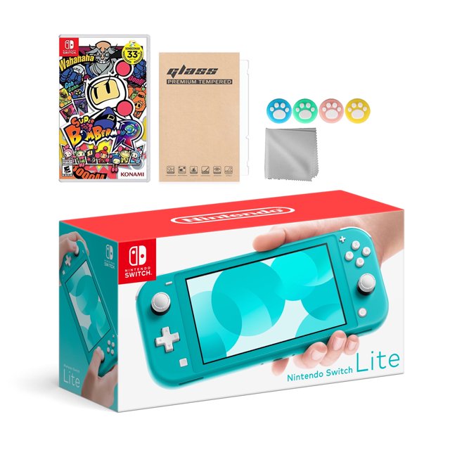 Nintendo Switch Lite Turquoise with Super Bomberman R and Mytrix Accessories NS Game Disc Bundle Best Holiday Gift