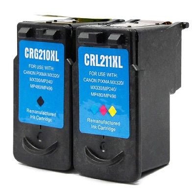 Compatible avec Canon PG-210TG Noir / CL-211TG Couleur Cartouches d'Encre Remises à Neuf - Paquet Combo