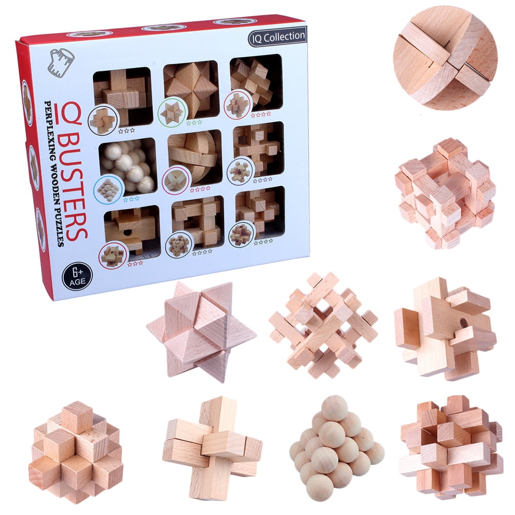 Brain Teaser Puzzles, 9 Pcs Set Wooden Brain Teaser Puzzle Toy  For Home