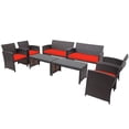 thumbnail image 1 of Patiojoy Ensemble de Meubles de Patio Extérieur 8 Pcs Canapés en Rotin Résistants aux Intempéries avec Coussin Doux Rouge, 1 of 8