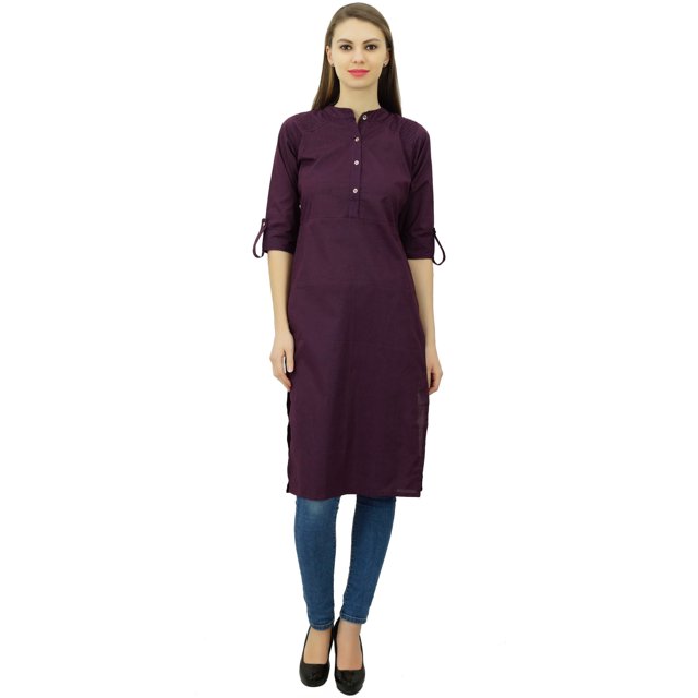 Phagun Kurti Tunique Unie en Coton Col Mandarin Kurta Blouse Ethnique Décontractée