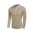 thumbnail image 3 of xiaxaixu Men's Spring Autumn Casual Shirt Solid Color Long Sleeve Stand Collar Button Tops, 3 of 9