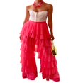 thumbnail image 1 of Women High Waist Trim Tulle Mesh Wide Leg Trousers Y2K Casual Solid Chiffon Multi Layer Ruffle Yarn Pants, 1 of 8