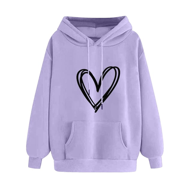 MeetoTime Women's Fall Hoodie Basic Printed Fleece Long Sleeve Hooded Sweatshirt Pullover with Pockets
