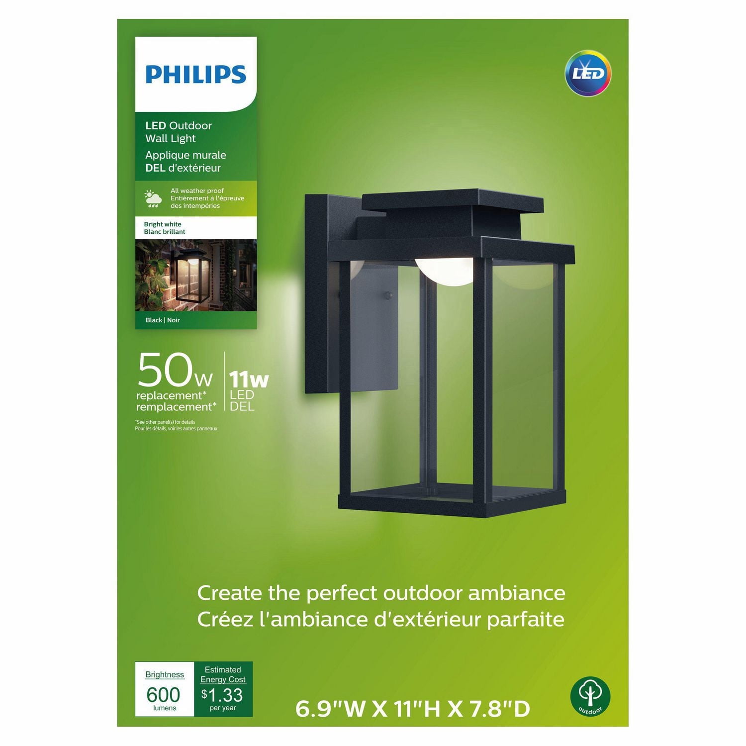 Philips 11" Intergrated LED 50W Outdoor Wall Light