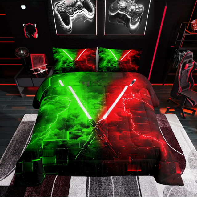 Erosebridal Ensembles de Literie Géométriques 3D Double avec Couette, Insert de Couette Lightsaber, Ados, Réversible 3 Pcs