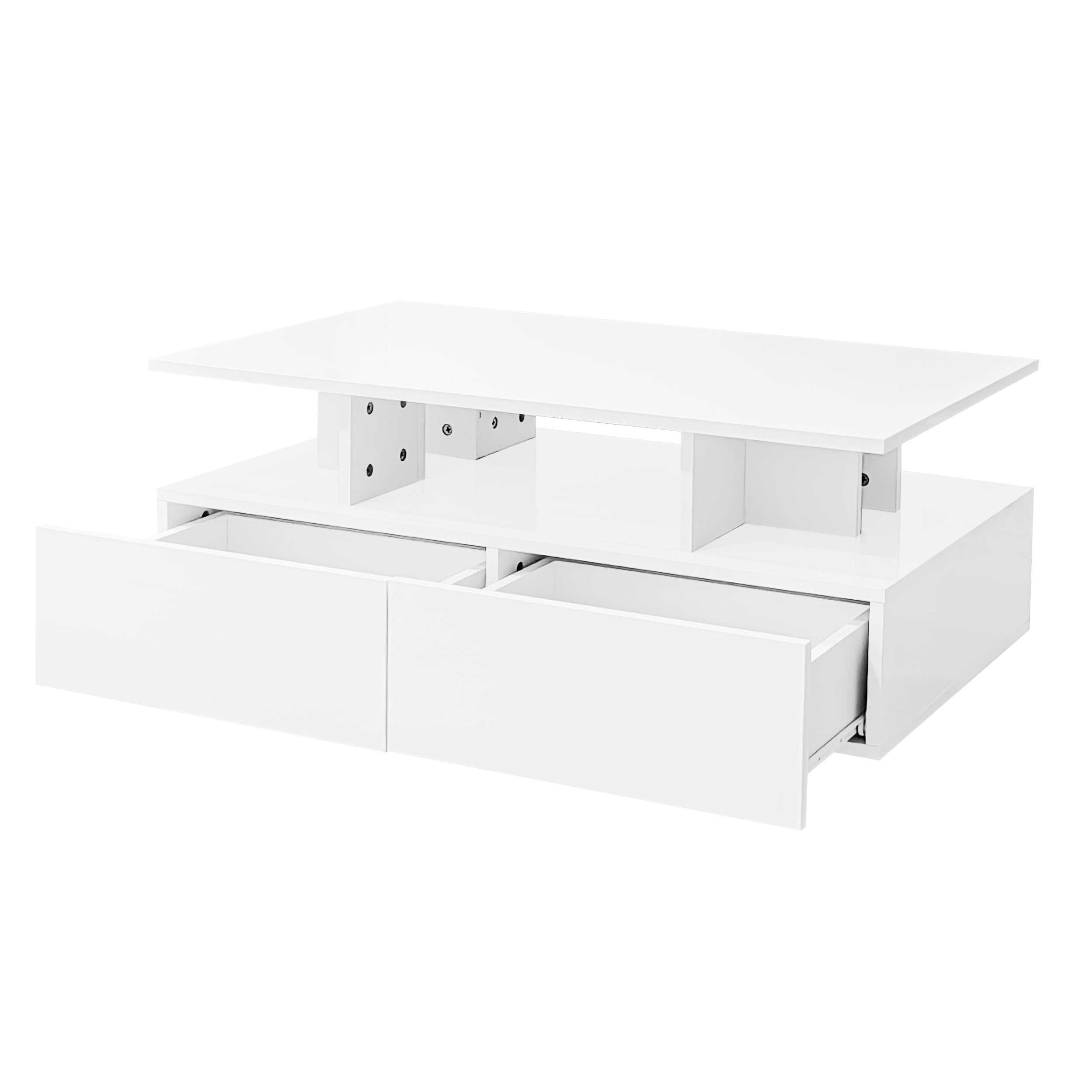 Homy Casa, table basse blanche avec DEL, 2 tiroirs, rangement ouvert et contrôle Bluetooth par appli pour salon