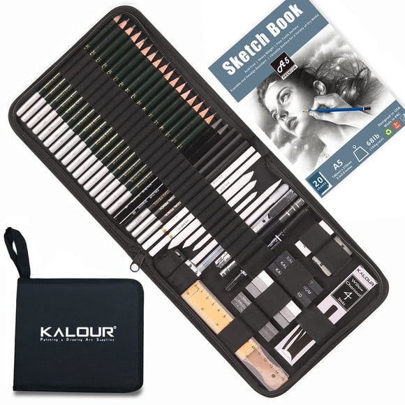 KALOUR 54-Pack Sketch Drawing Pencils Kit with Sketchbook Include Graphite Charcoal Pencils and Artists Tools Pro Art Drawing Supplies for Adults Kids Beginners ideal for Sketching Shading