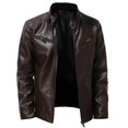 thumbnail image 1 of EGNMCR Jackets for Men Men's Leather Plus Fleece Jacket, Motorcycle Jacket, Warm Leather Jacket, 1 of 7