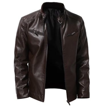 EGNMCR Vestes pour Hommes Veste en Cuir pour Homme Doublée en Molleton, Veste de Moto, Veste en Cuir Chaude