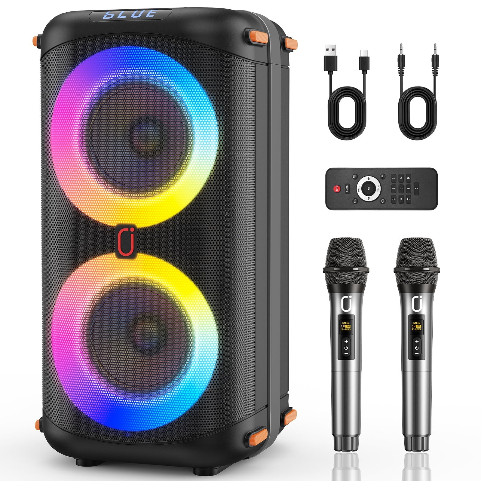 JYX Bluetooth Speaker, Dual 6.5'' Subwoofers,  Portable Outdoor Speaker for Party, PA System with Echo Adjustment/Remote, HD Sound, T27