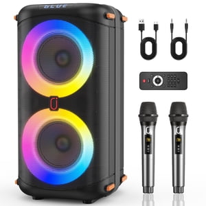 JYX Haut-parleur Bluetooth, deux subwoofers de 6,5'', haut-parleurs extérieurs portatifs pour la fête, PA Système avec réglage/suppression Echo, HD Sonne, T27