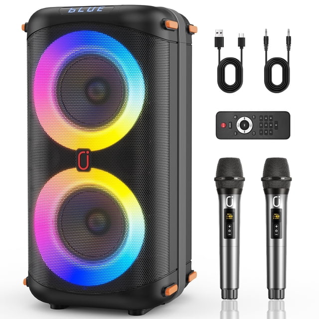 JYX Haut-parleur Bluetooth, deux subwoofers de 6,5'', haut-parleurs extérieurs portatifs pour la fête, PA Système avec réglage/suppression Echo, HD Sonne, T27