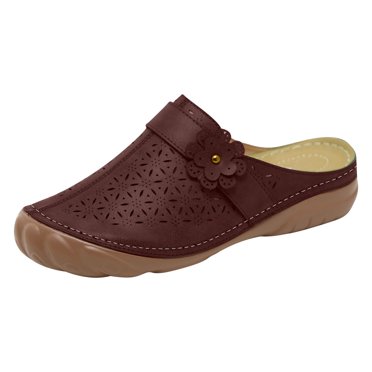 Women's Slip On Clogs Mules Boho Vintage Hollow Flower Closed Toe Slides Sandals Casual Summer Anti Slip Comfortable Walking Shoes Slippers
