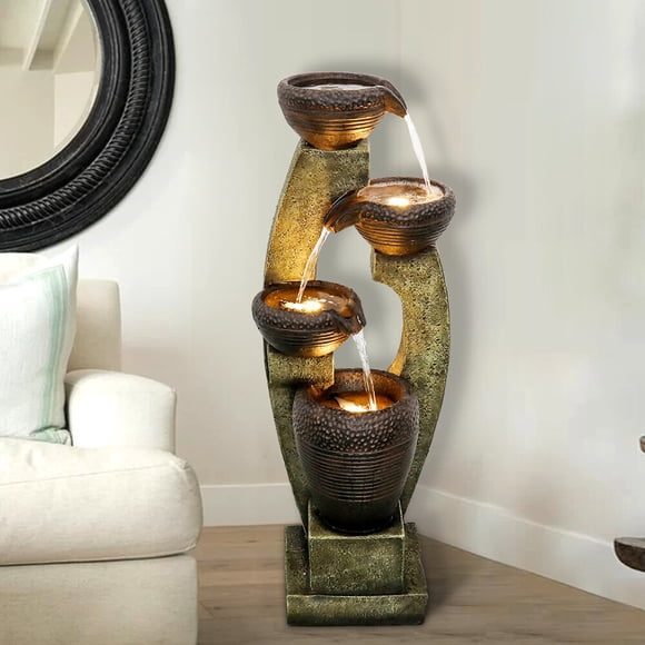 WILLWOLF Fontaine Extérieure Moderne de 40 Po H - 4 Jardinières Extérieures avec Design Contemporain et Lumière DEL pour Jardin, Patio, Terrasse, Véranda, Cour Arrière et Déco d'Art pour la Maison (40 Po, Gris Pâle)