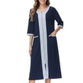thumbnail image 2 of Timegard Nuisette pour Femmes Robe à Fermeture Éclair Robe de Maison à Manches 3/4 à Blocs de Couleur Longue Tenue de Nuit avec Poches, 2 of 6