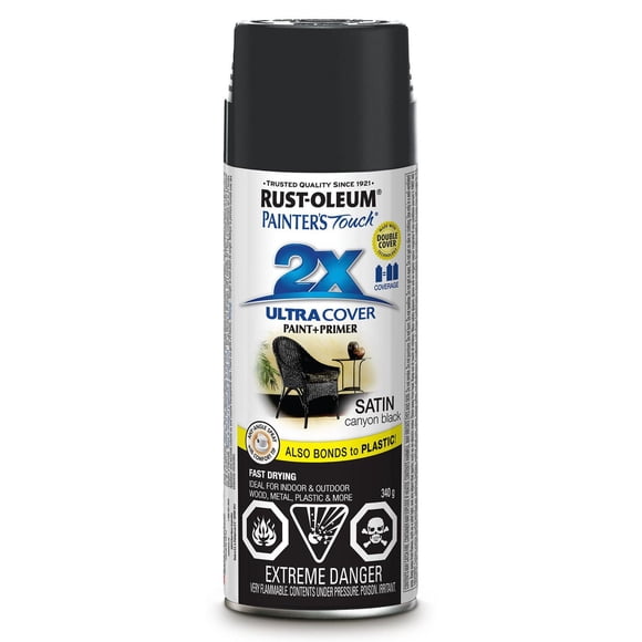 Rust-Oleum Painter's Touch 2X Interior/Exterior Ultra Cover Multi-Purpose Paint and Primer in Satin Canyon Black, 340g Spray Paint