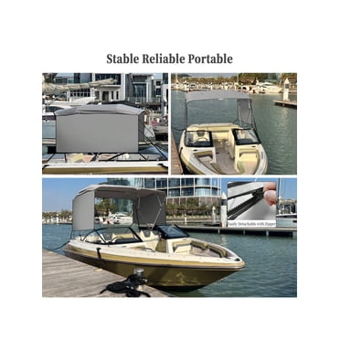 Eastvita 4-Bow Bimini Top Boat Cover 1-Inch Aluminum Alloy Frame/2 Straps/2 Adjustable Rear Support Poles/Zippered Storage Boot/PU-Coated Canvas