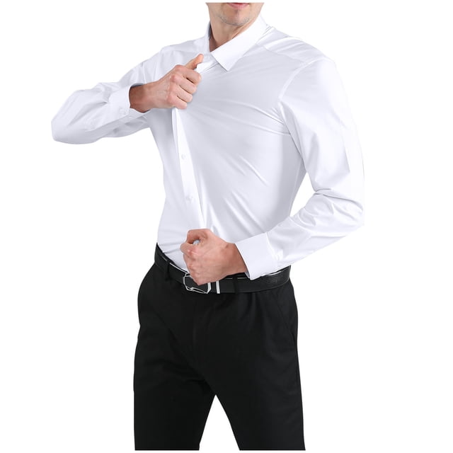 RXIRUCGD Chemises à Col Rabattu en Tissu Élastique Uni pour Hommes, Blanc, Taille : L