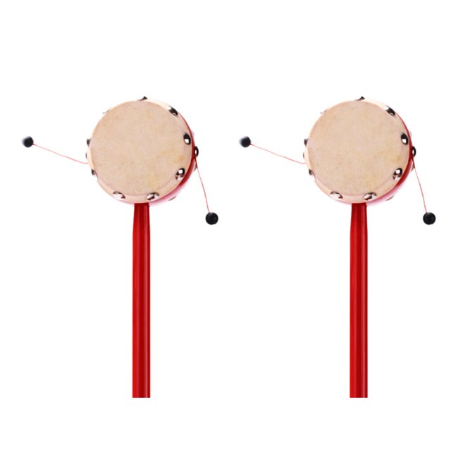 2pcs 7cm Sheepskin Drumhead Rattle-drums Wooden Red Handle Shaking Drum Early Educational Traditional Toy Musical Instruments for Kids