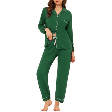 INSPIRE CHIC Pyjama de Nuit pour Femme en Modal à Boutons, Manches Longues, Haut avec Pantalon, Ensemble de Détente m Vert