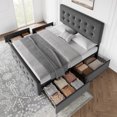 thumbnail image 3 of Bed Frame with 4 Storage Drawers and Upholstered Headboard, Queen/Full Size Upholstered Mattress Foundation with Linen Fabric/PU Leather/Velvet, No Box Spring Needed, 3 of 5