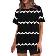 thumbnail image 1 of Mikilon Ensemble Élégant pour Femmes 2 Pcs Mode Décontractée Rayé Imprimé Col Rond Épaule Tombante Short Ensemble Deux Pièces Noir-B 2TG, 1 of 4