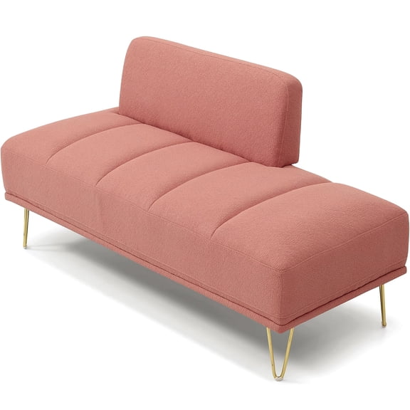 TOYTEXX Causeuse Moderne de 56,3 Pouces, Canapé 2 Places Sans Accoudoirs Rembourré en Tissu Teddy, Pattes en Métal Doré - Rose