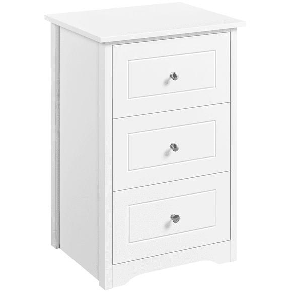 Fullfurnique Table de Chevet Moderne en Bois avec Trois Tiroirs, Blanc