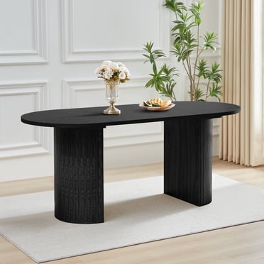Oval Dining Table for 6 with Semi-circular legs, Modern Large Kitchen Dining Room Table with Wooden Strip Base for Rustic Farmhouse, Meeting Room Reception Room,Tightly(Black)