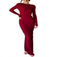 thumbnail image 1 of Women Long Bodycon Dress Solid Color Ruched Long Sleeve Dress Evening Party Dress, 1 of 5
