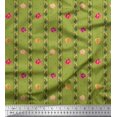thumbnail image 1 of Soimoi Tissu Georgette Moss Vert Feuilles, Rayures et Rayures de Fleurs Roses Imprimé 1 Yard 42 Pouces de Large, 1 of 5