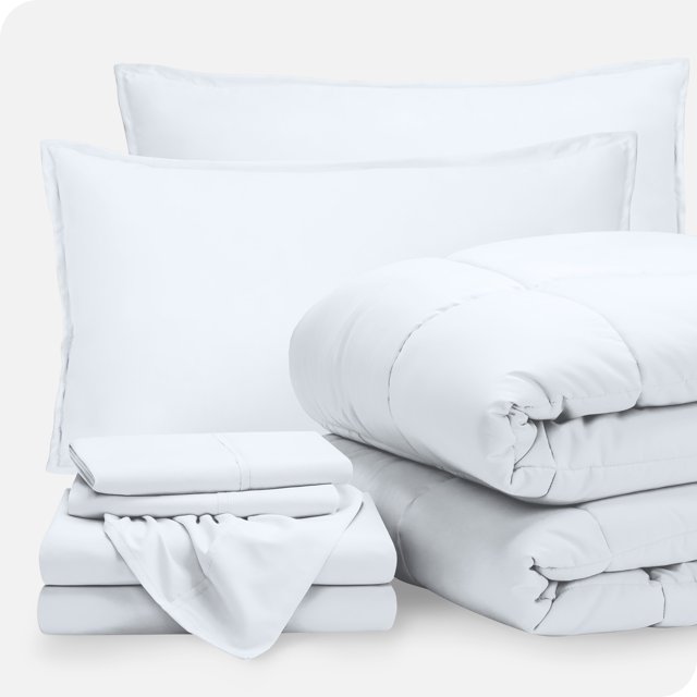 Bare Home Ensemble 7 Pcs Bed-in-a-Bag - Très Grand, Blanc avec Ensemble de Draps Blanc