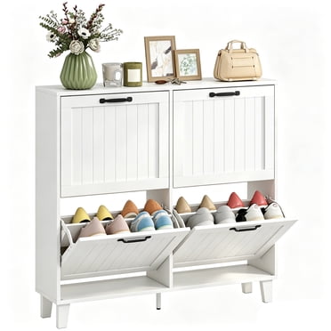 HOMCOM Armoire à Chaussures avec 4 Tiroirs Basculants, Armoire de Rangement pour Chaussures Étroite, Blanc