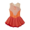 thumbnail image 4 of Nyeemya Costume de Patinage Artistique pour Fille, Combinaison à Empiècements en Maille Colorée, Robe Justaucorps pour Performance de Danse, Orange 14, 4 of 6