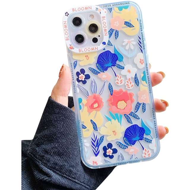 Compatible with iPhone 7plus/8plus Phone Case Cute Elegant Flower Transparent Phone Case for Women Soft Silicone Shockproof Camera Protection Clear Cover Bumper(Blue)