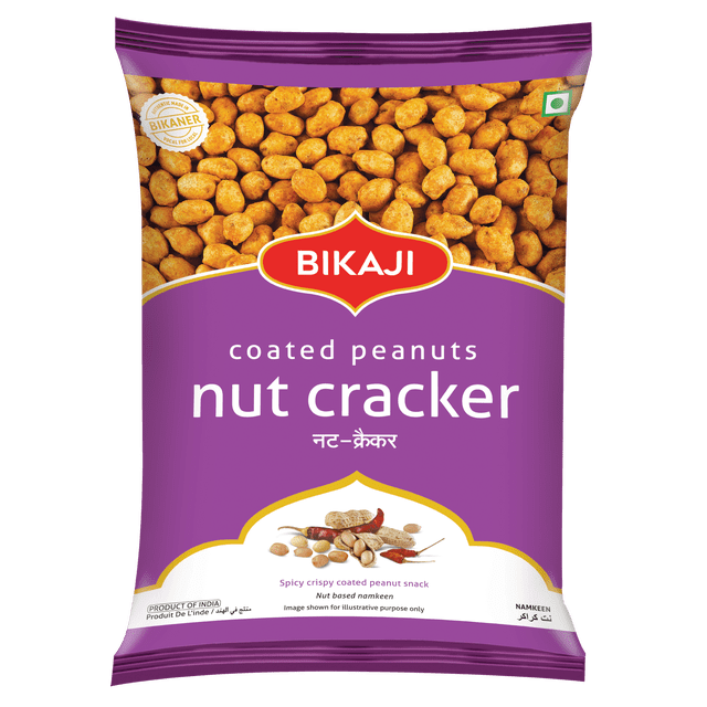 Bikaji Craquelin aux Noix 140 g Arachides Enrobées Épicées dans un Sachet Violet Refermable, Présentant un namkeen Croustillant de Style Bikaneri avec des Arachides Entières dans une Pâte à Farine de Gramme, Idéal pour une Collation Décontractée Ou à Accompagner d'Un Thé.