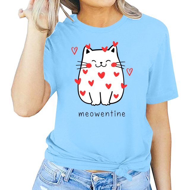 Meichang T-Shirts pour Femmes, T-Shirts de la Saint-Valentin, Imprimé Drôle, Hauts Mignons, Col Rond, Manches Courtes, T-Shirts de Vacances, Saint-Valentin