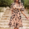 thumbnail image 1 of LOVZFMLL Robe d'Été Décontractée pour Femme à Manches Courtes, Col en V, Robe Ajustée, Brun, TG, 1 of 1