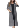 thumbnail image 1 of Timegard Nuisette pour Femmes Robe à Fermeture Éclair Robe de Maison à Manches 3/4 à Blocs de Couleur Longue Tenue de Nuit avec Poches, 1 of 5
