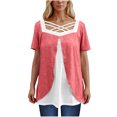 thumbnail image 1 of Timegard Hauts d'Été pour Femmes Grande Taille Col Carré en V Croisé Manches Courtes Décontracté Confortable Blouse, 1 of 6