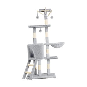 DOLITY Arbre de chat (133cm Tall) Formation de jouets multi-niveau pour tous les âges Chat Gris clair